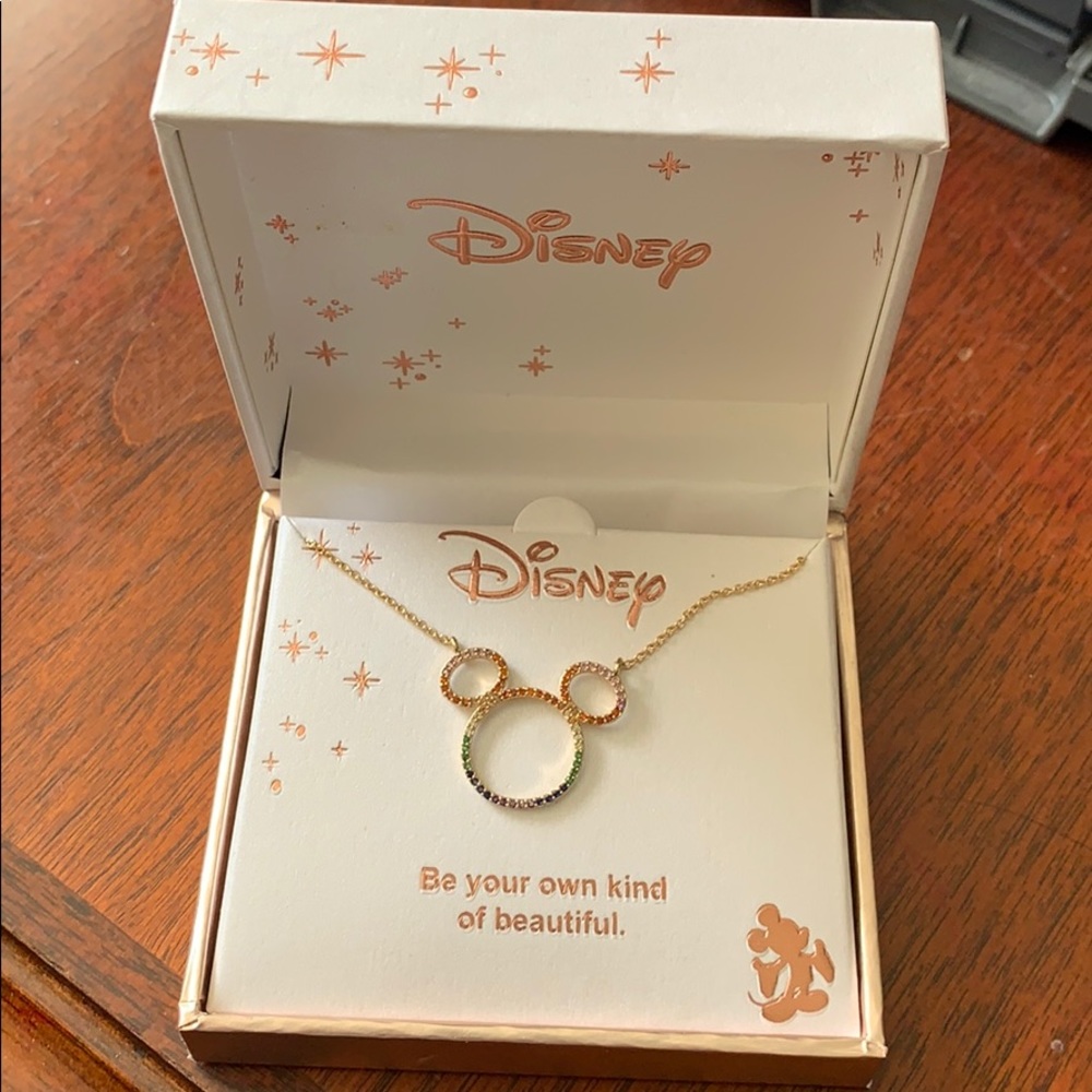 Multi colored mickey necklace. Gold in color